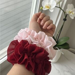 Chic Pink and Red Georgette Scrunchie Set of 2